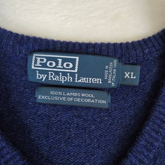 Polo Ralph Lauren 100% Lambs Wool Sweater Mens XL Navy 0660 - Picture 4 of 7